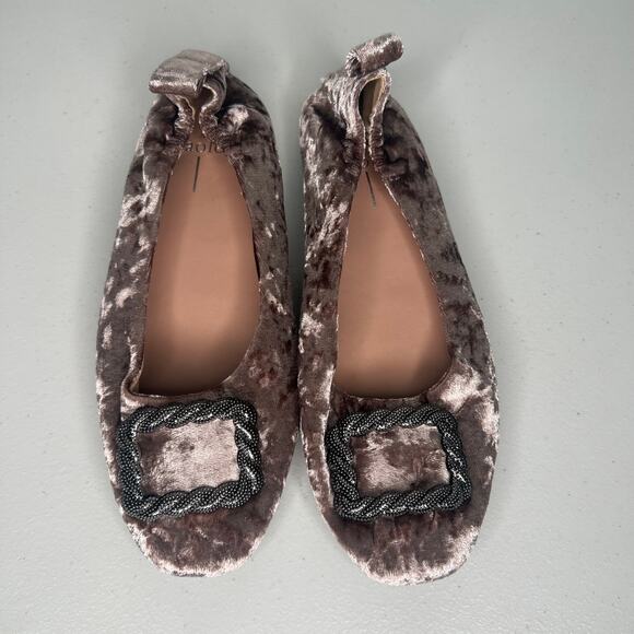 Linea Paolo Mauve Taupe Velvet Marie Buckle Flats 7.5 - Picture 4 of 7